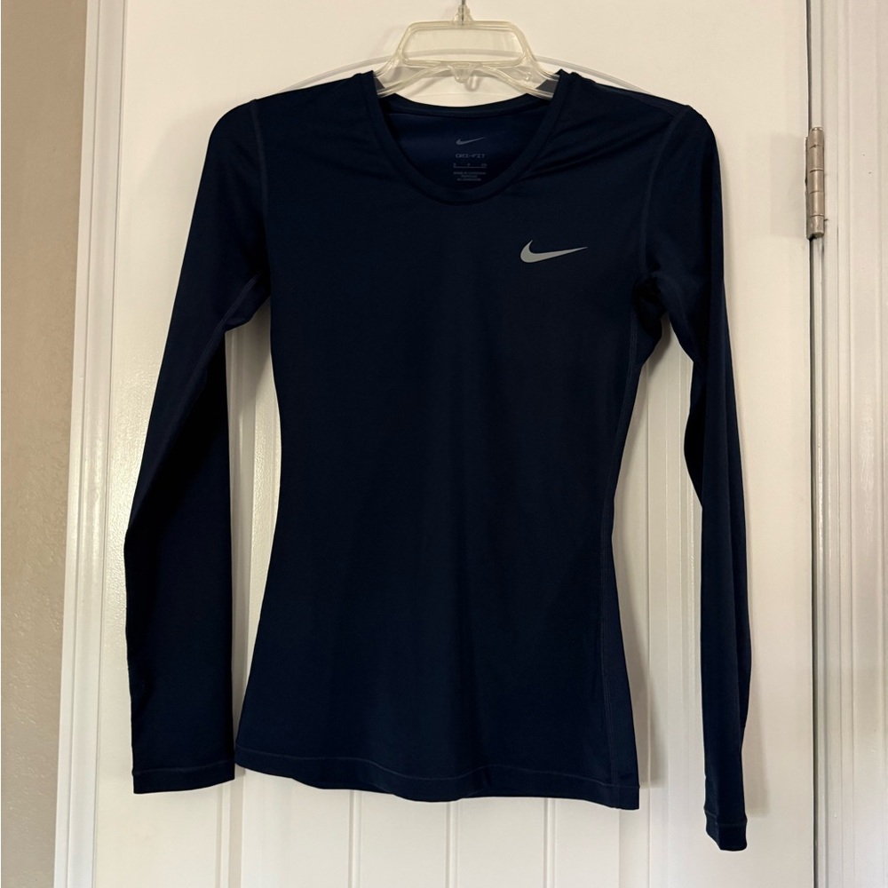 Nike Navy Dri- Fitted Long Sleeve Tee